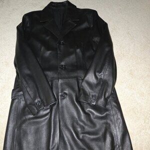 Vera Pelle Made in Italy Men's Black Leather Top Coat Size 38/52 Fully Lined‎